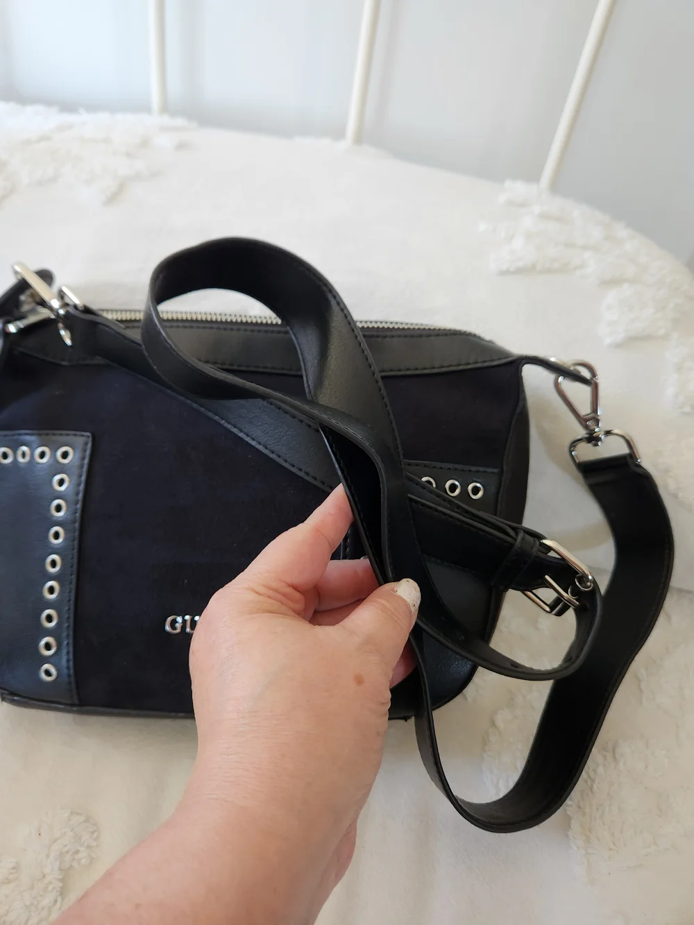 VINTAGE GUESS Black Suede & Leather Crossbody Bag with Matching Wallet